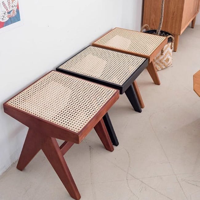 Alton Rattan Square Stool - Honey Oak - 6 - modern wooden stools, minimalist furniture, contemporary design, unique stools