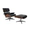 Abner Lounge Chair and Ottoman - Black (Genuine Cowhide)