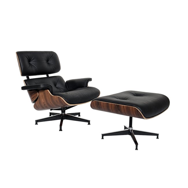 Abner Lounge Chair and Ottoman - Black (Genuine Cowhide) - 0