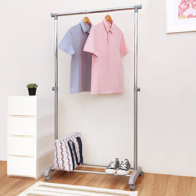 Algo Single Clothes Hanger with Wheels and Rack - 1