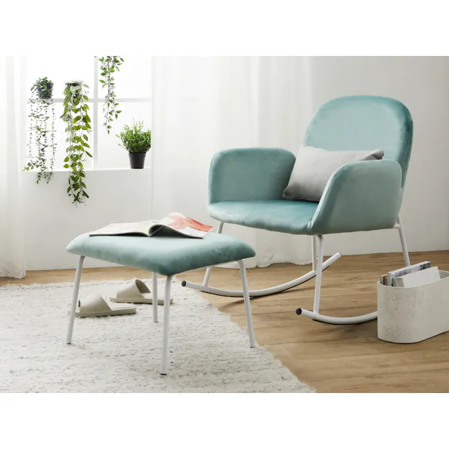 Pothos Vine Plant - 5 - Turquoise upholstered chair, white fluffy rug, modern interior design, minimalistic decor, indoor