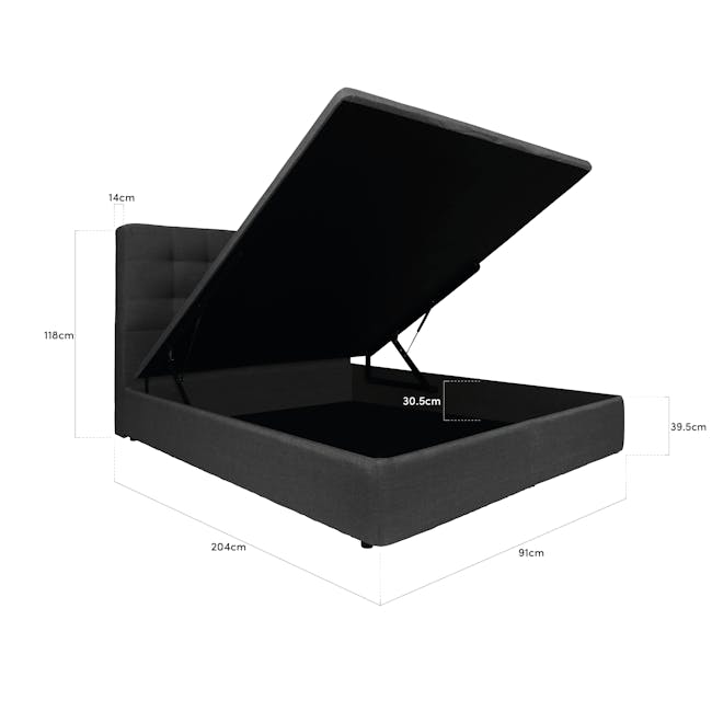 ESSENTIALS Single Headboard Storage Bed - Smoke (Fabric) - 6