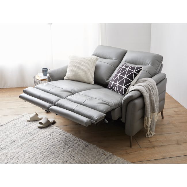 Oskar 3 Seater Recliner Sofa - Flint Grey (Genuine Cowhide + Faux Leather) - 1