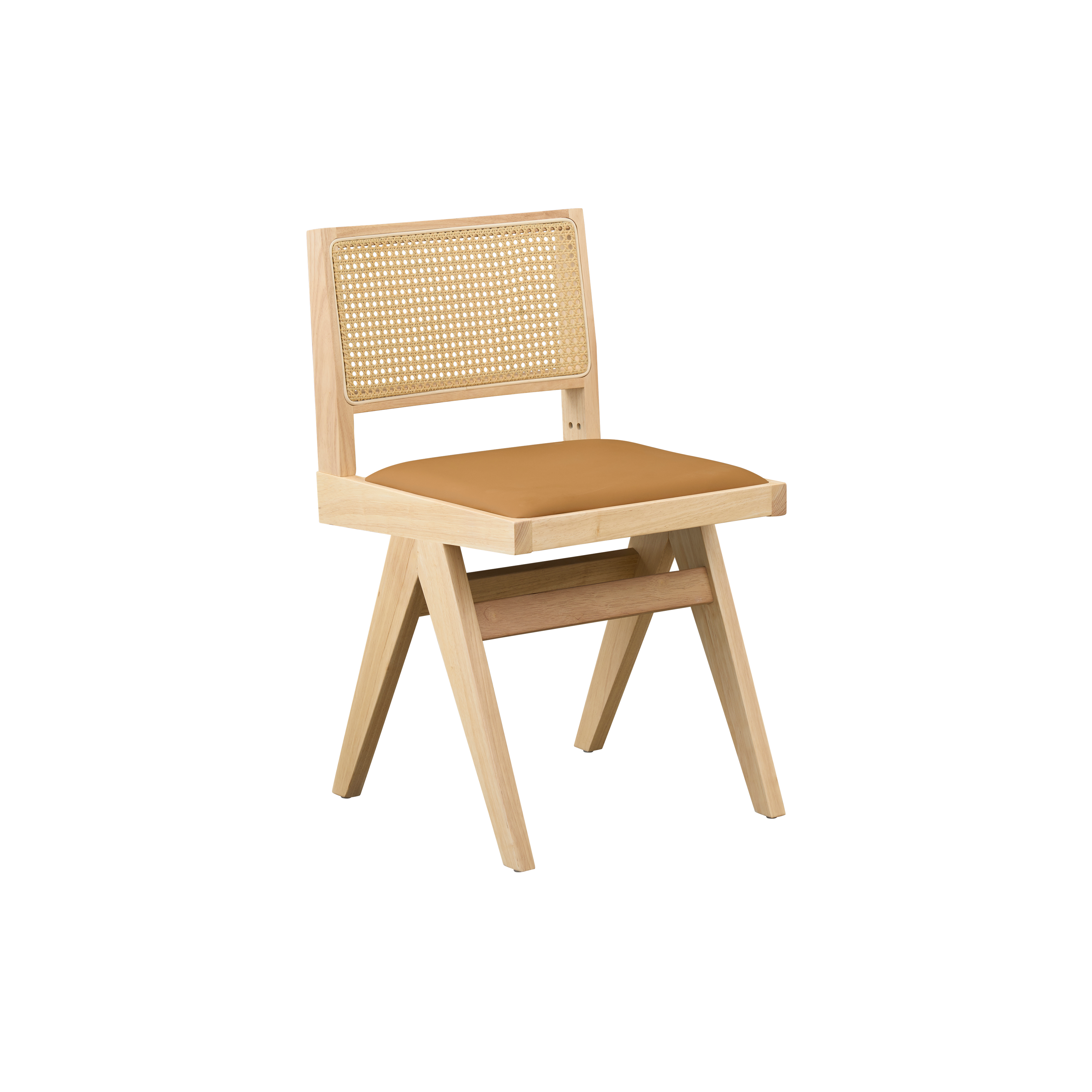 Dean Rattan Chair - Oak, Tan (Faux Leather)