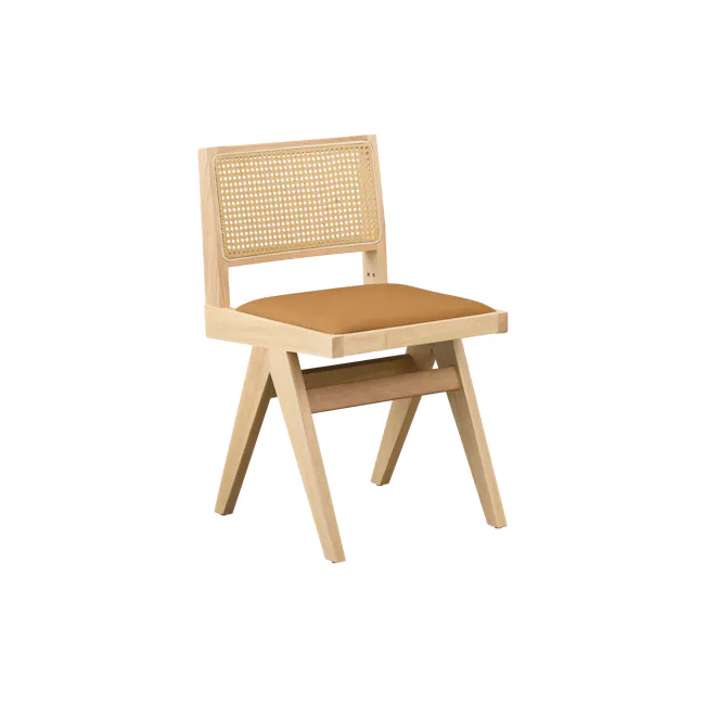 Dean Rattan Chair - Oak, Tan (Faux Leather) - 1