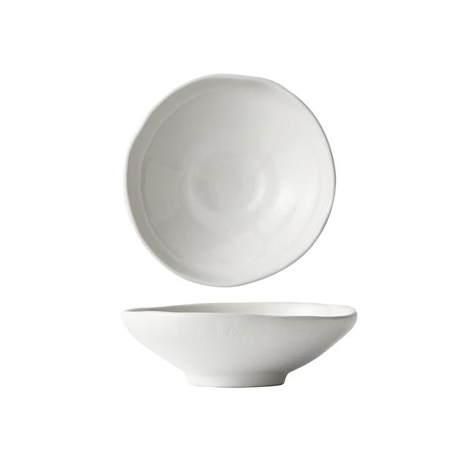 Luzerne Ripple 11cm Dish - White Dew - 1 - White ceramic bowl and plate set, minimalist design, modern dining ware, sleek