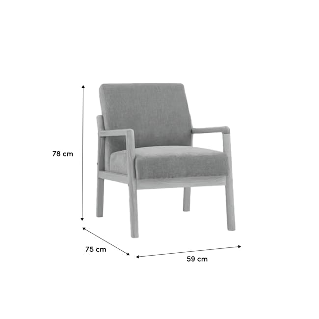 Mendo Armchair - Coral (Fabric) - 8 - Grey upholstered armchair, 78 cm height, 75 cm seat width, 59 cm backrest, modern