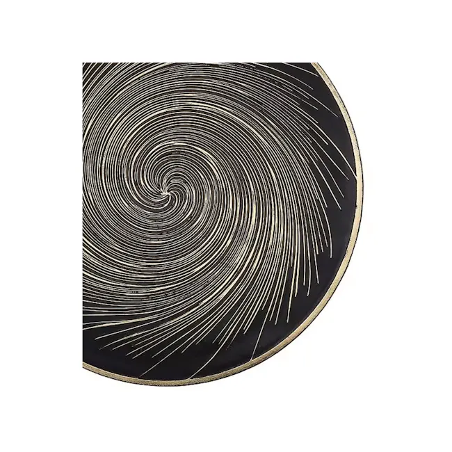 RAPEE Balls Round Placemat - White - 2 - Abstract design with concentric circles, Black background with gold lines, Spiral
