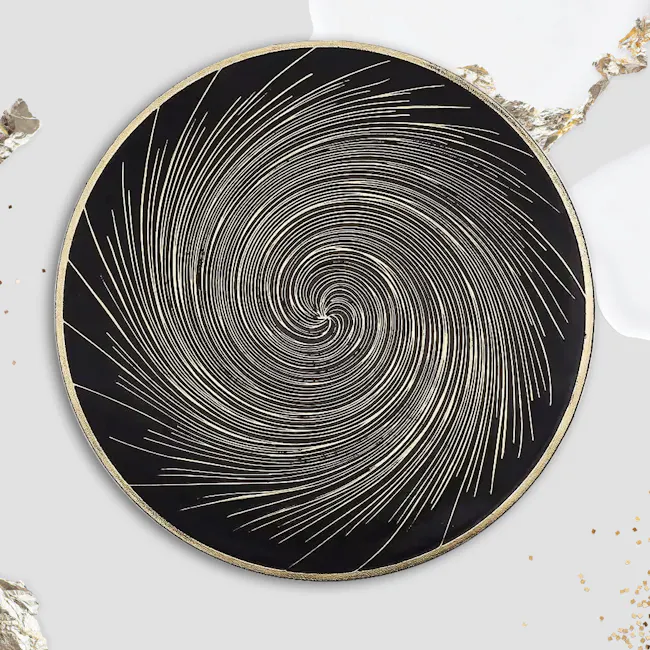 RAPEE Balls Round Placemat - White - 4 - Spiral design, abstract art, concentric circles, golden lines, geometric pattern