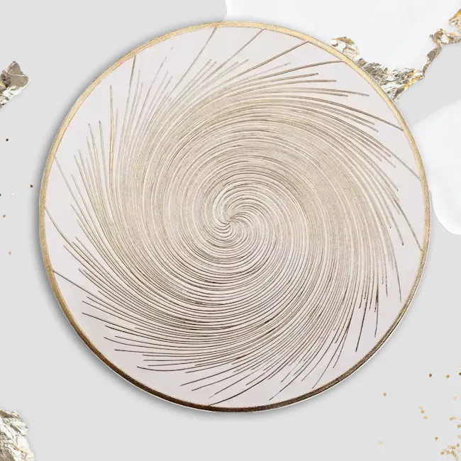 RAPEE Balls Round Placemat - White - 5 - Golden spiral design, abstract art, metallic lines, circular frame, decorative
