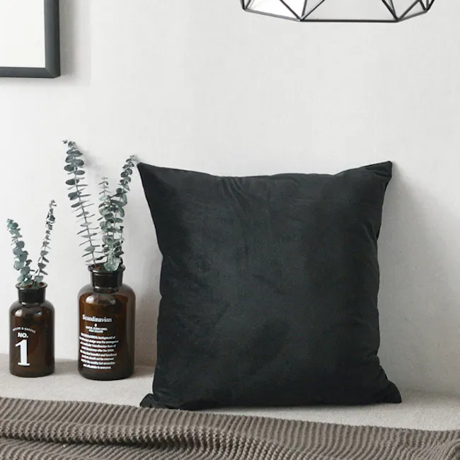 Tammy Large Velvet Cushion - Ebony - 2 - Modern minimalist decor with a focus on simplicity and elegance., Black and white