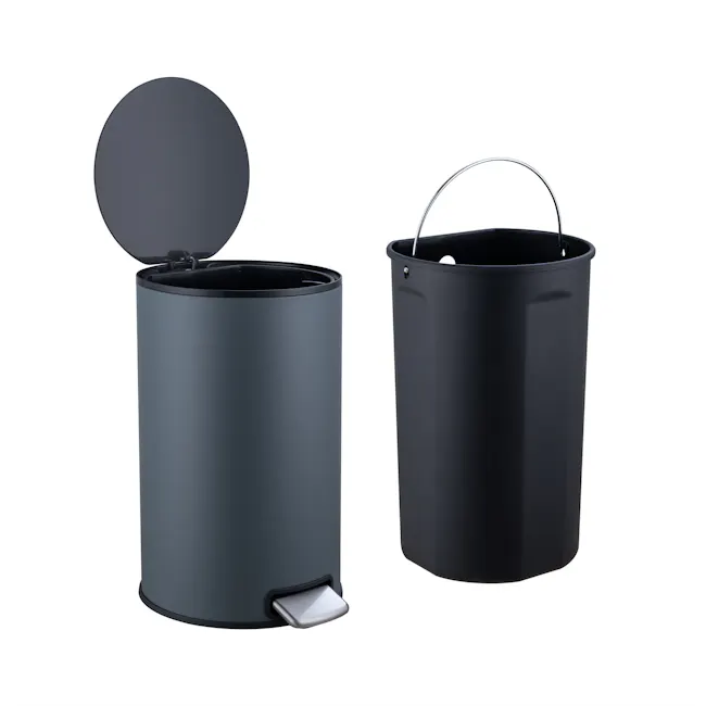 Rene Luxe Pedal Bin (2 Sizes) - 4 - Round trash can with lid, sleek design, matte black finish, cylindrical shape, open lid