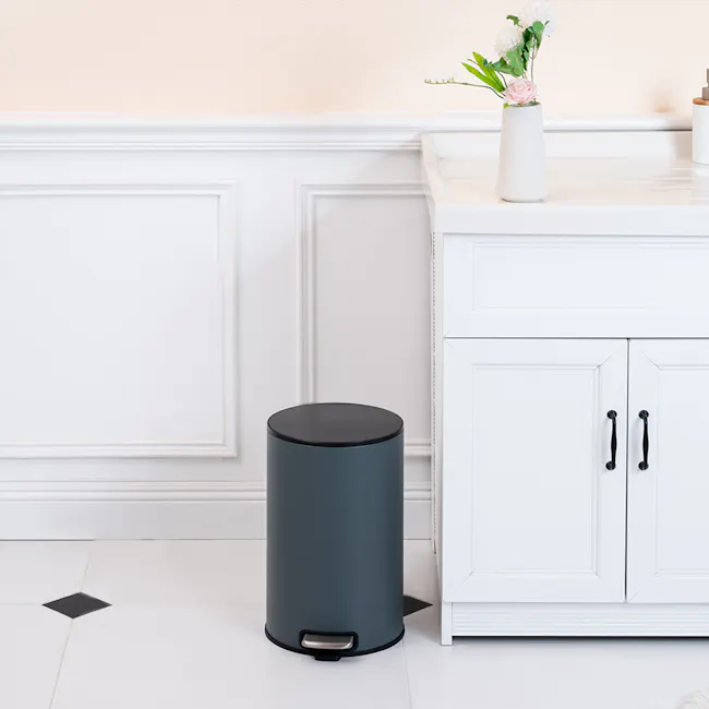 Rene Luxe Pedal Bin (2 Sizes) - 5 - White bathroom vanity, minimalist design, white cabinets, black handles, modern decor