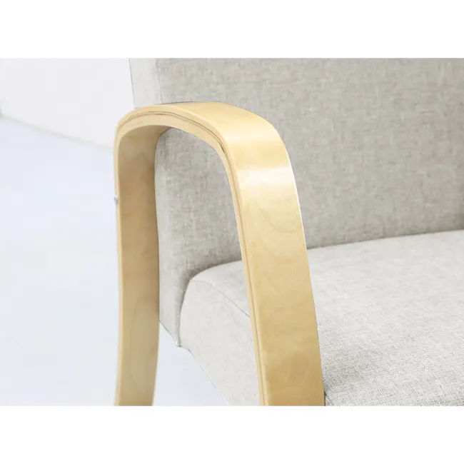 Mizuki 2 Seater Sofa - Beige - 6 - Light wood armrest, curved design, natural wood finish, minimalist style, modern