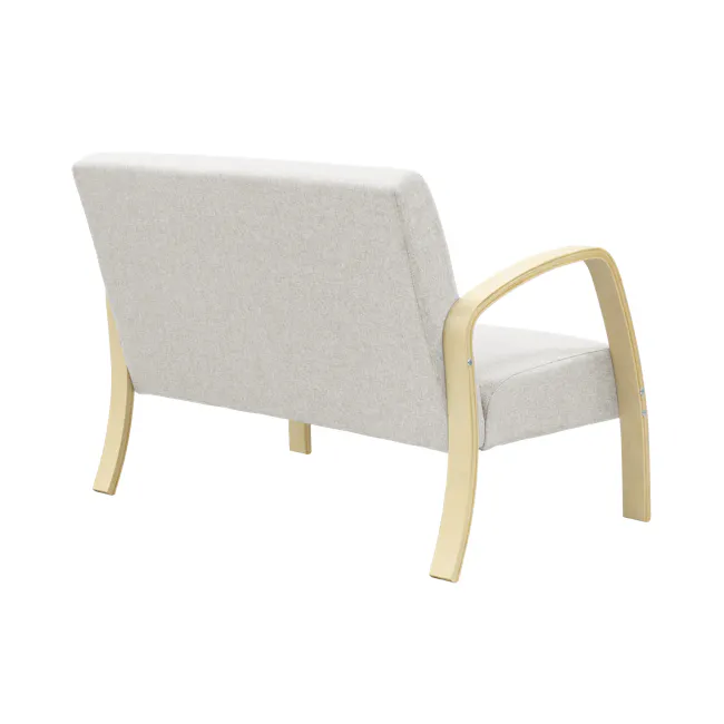 Mizuki 2 Seater Sofa - Beige - 7 - Modern minimalist chair, light gray fabric upholstery, wooden frame, elegant design