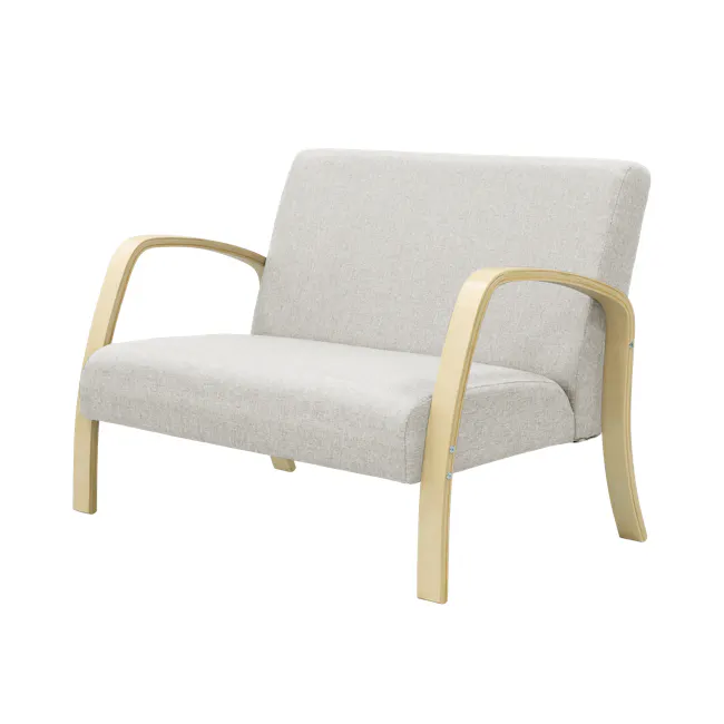 Mizuki 2 Seater Sofa - Beige - 4 - Modern minimalist chair, light gray fabric, gold metal frame, sleek design, contemporary