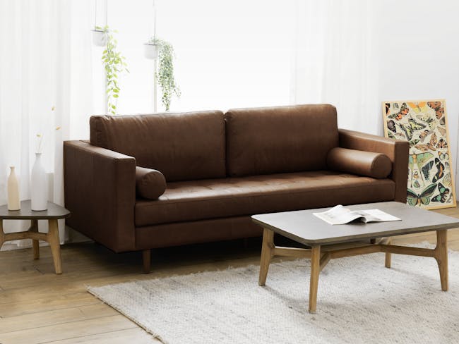Nolan 3 Seater Sofa - Mocha Brown (Premium Aniline Leather) - 1