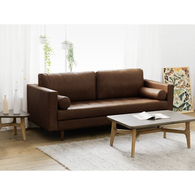 Nolan 3 Seater Sofa - Mocha Brown (Premium Aniline Leather) - 1