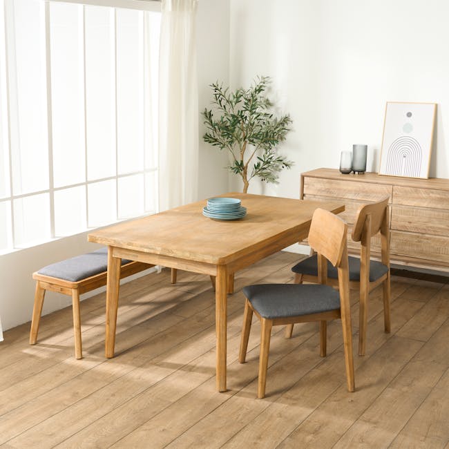 Todd Extendable Dining Table 1.6m-2m with 4 Todd Cushioned Dining Chairs - 5 - Light wooden dining table with four chairs
