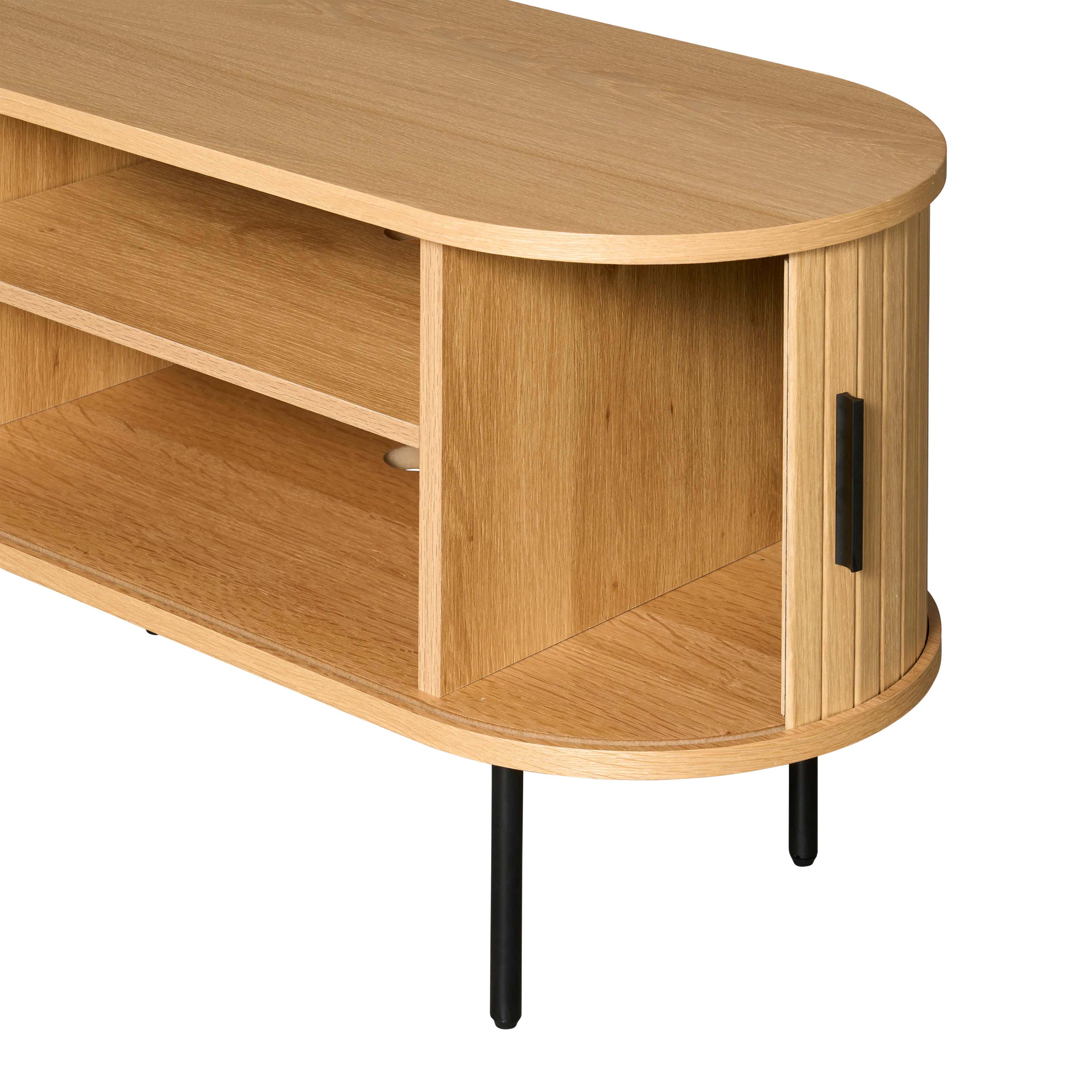Nola TV Console 1.5m - Oak - 14 - Wooden coffee table, minimalist design, round top, light wood finish, shelf compartments