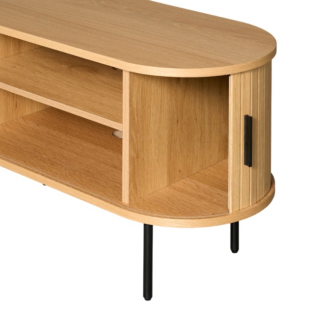 Nola TV Console 1.5m - Oak - 14 - Wooden coffee table, minimalist design, round top, light wood finish, shelf compartments