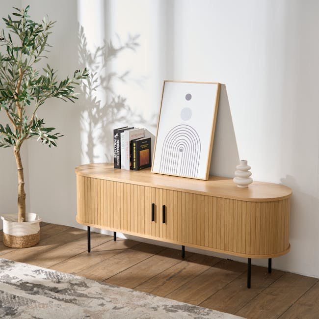 Nola TV Console 1.5m - Oak - 2 - Modern minimalist decor, natural elements, abstract art, wooden furniture, round table