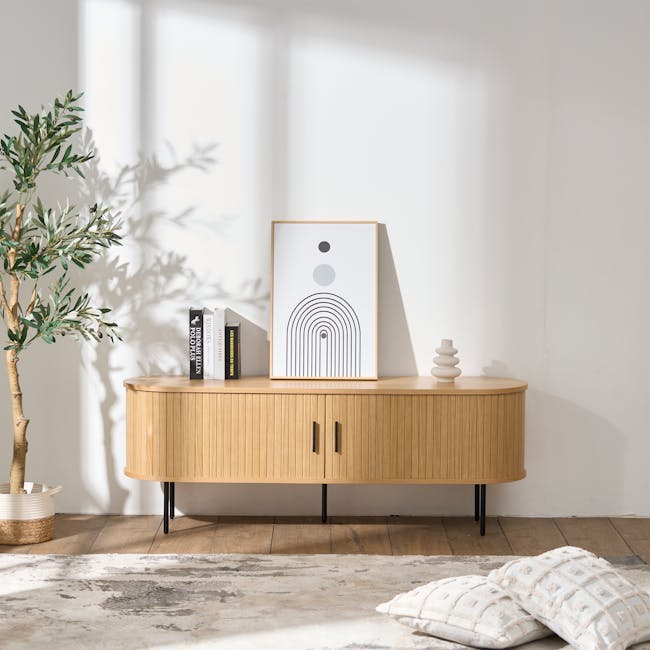 Nola TV Console 1.5m - Oak - 4 - Modern minimalist decor, abstract art, geometric shapes, natural elements, wooden