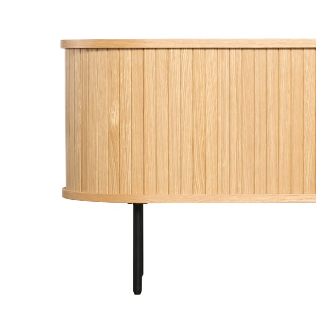 Nola TV Console 1.5m - Oak - 8 - Light wood, vertical slats, natural finish, smooth texture, cylindrical shape, black base
