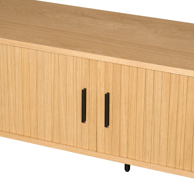 Nola TV Console 1.5m - Oak - 13 - Wooden cabinet with black handles, light wooden surface, vertical grain pattern