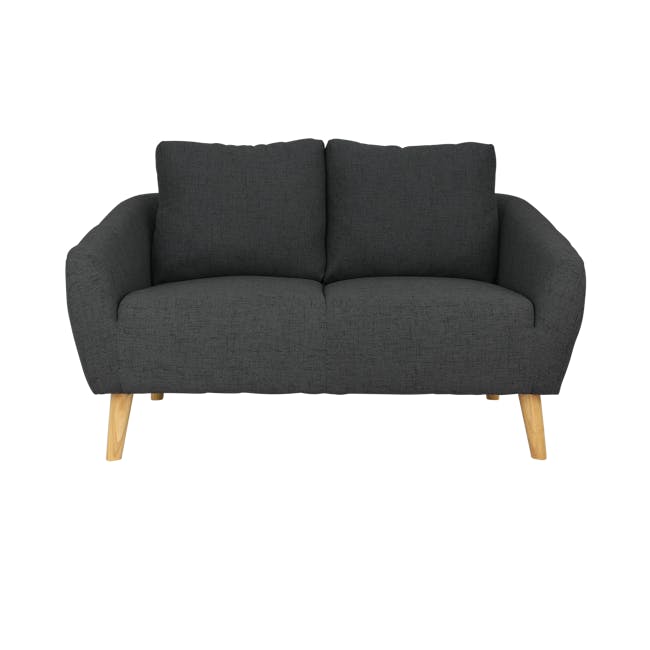 Hana 3 Seater Sofa with Hana 2 Seater Sofa - Charcoal - 3 - Grey upholstered sofa with wooden legs, modern design