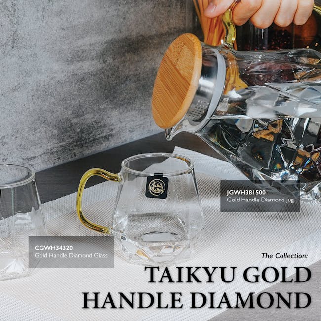 Table Matters Taikyu Gold Handle Diamond Jug + 4 Diamond Drinking Glass (Set of 5) - 2