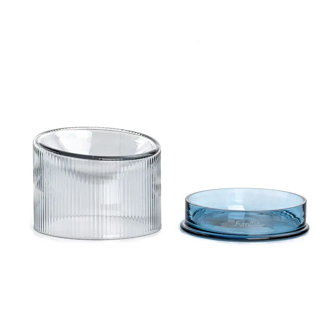 FURRYTAIL Fooddict Elevated Glass Feeding Bowl - Blue - 1 - Clear glass candle holders, sleek and modern design, cylindrical