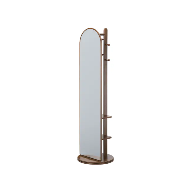 Quino Swivel Standing Mirror with Storage - Walnut - 1