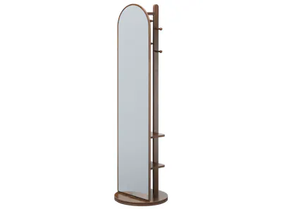 Quino Swivel Standing Mirror with Storage - Walnut
