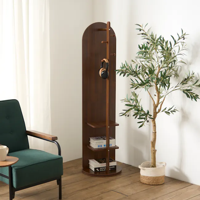 Quino Swivel Standing Mirror with Storage - Walnut - 2