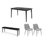 Koa Dining Table 1.5m in Black Ash with Koa Bench 1.4m in Black Ash and 2 Herman Dining Chairs in Elephant Grey - 0