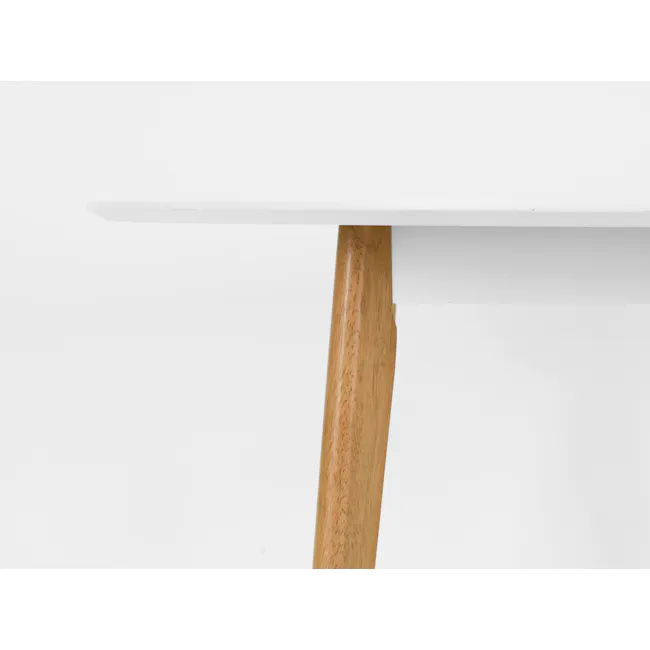 Harold Round Dining Table 1.05m with 4 Harold Dining Chairs in Natural, White - 5 - Wooden leg, white tabletop, minimalist