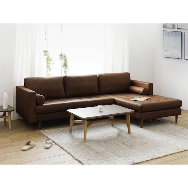 Nolan L-Shaped Sofa - Mocha Brown (Premium Aniline Leather) - 1