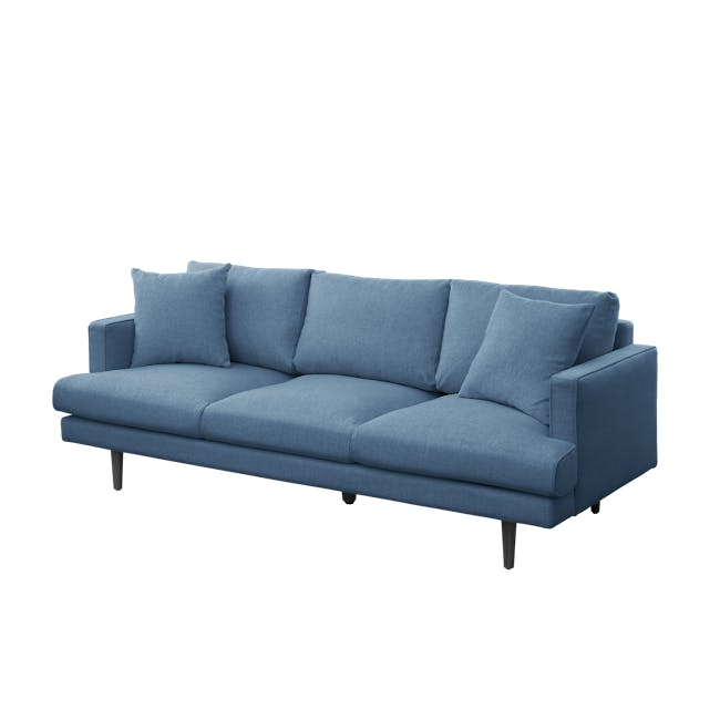 Declan 3 Seater Sofa - Walnut, Blue - 8 - Modern blue sectional sofa, minimalist design, soft fabric upholstery, comfortable