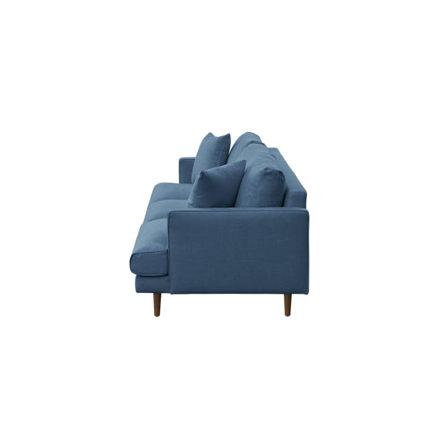Declan 3 Seater Sofa - Walnut, Blue - 4 - Blue upholstered sofa, modern design, plush cushions, soft lighting, cozy