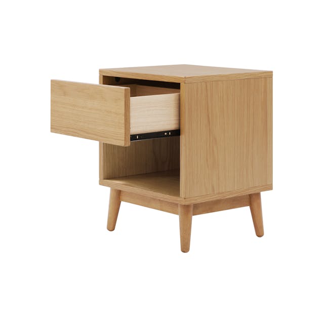 Aspen King Storage Bed in Cloud White with 2 Kyoto Top Drawer Bedside Table in Oak - 11