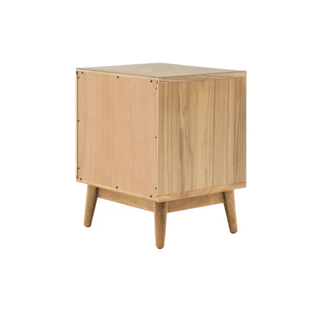 Kenzou Queen Bed in Oak, Grey Mist with 2 Kyoto Top Drawer Bedside Table in Oak - 17 - Light wood cabinet with metal