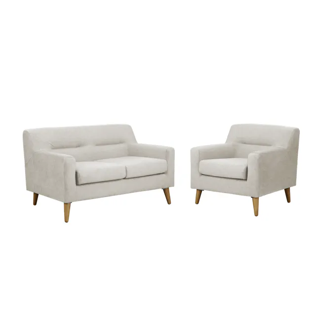 Damien 2 Seater Sofa with Damien Armchair - Sandstorm (Scratch Resistant Fabric) - 1 - Cream upholstered armchair, light