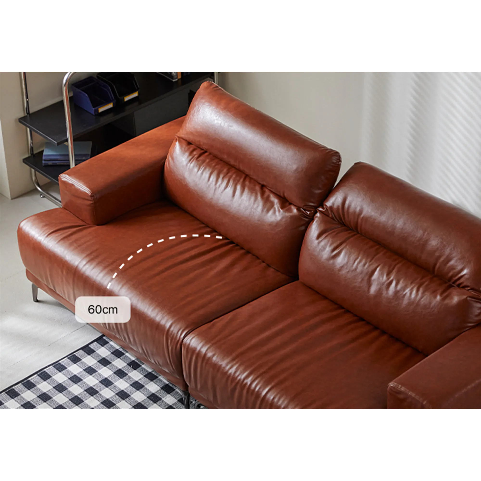 Lorney 3 Seater Sofa with Adjustable Headrest - Camel (Faux Leather) - 122