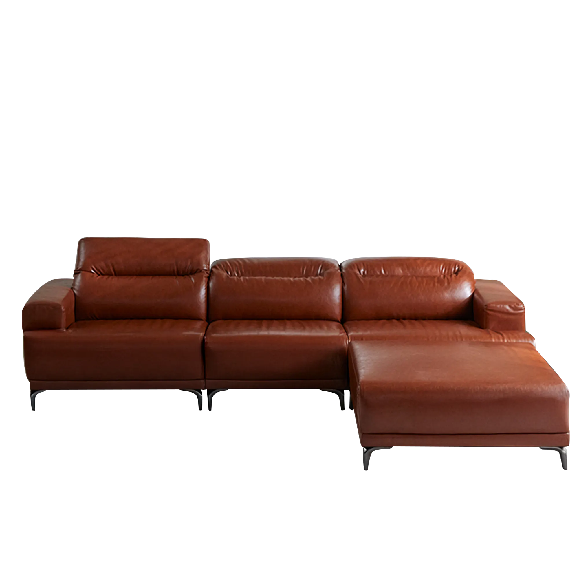 Lorney 3 Seater Sofa with Adjustable Headrest - Camel (Faux Leather) - 140