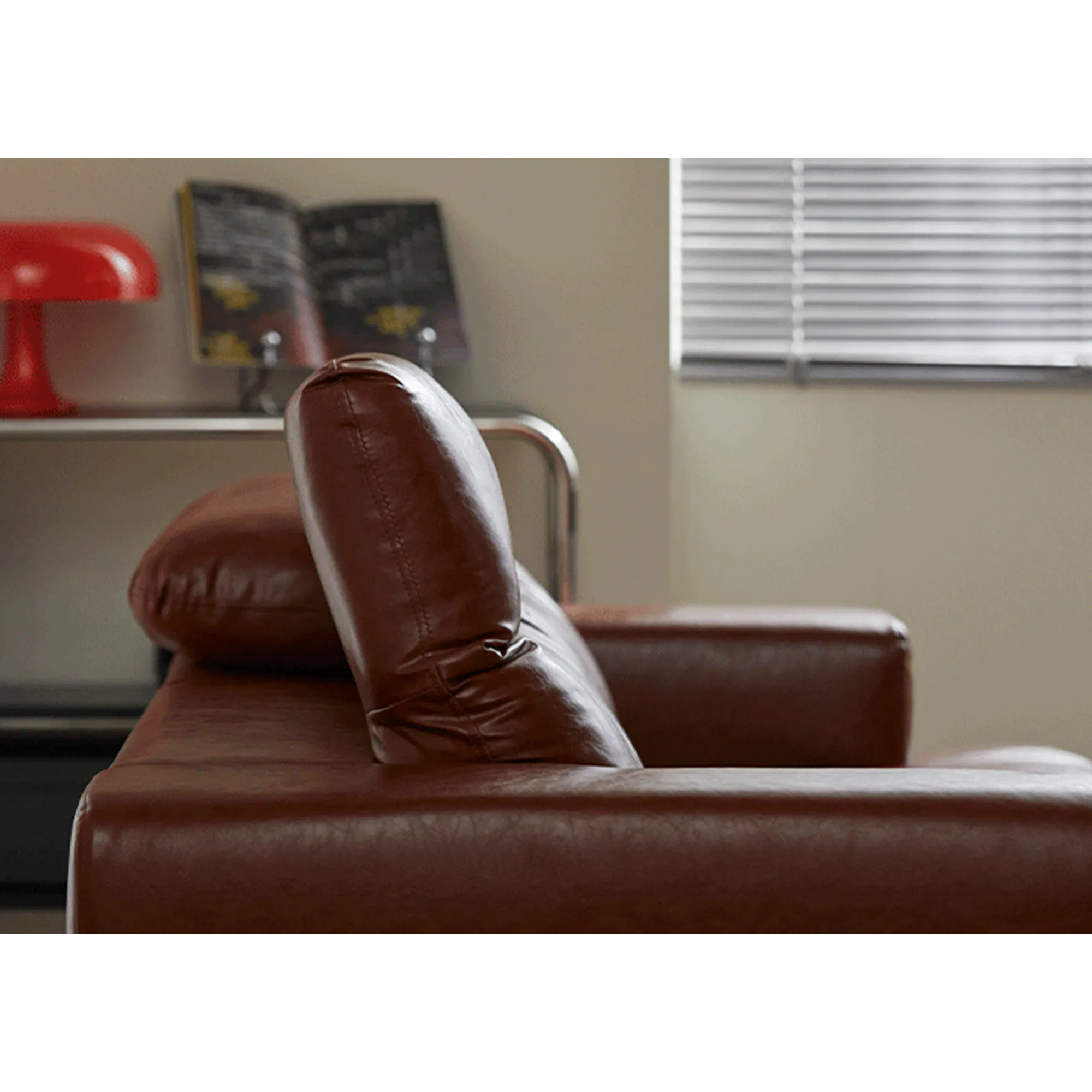 Lorney 3 Seater Sofa with Adjustable Headrest - Camel (Faux Leather) - 51