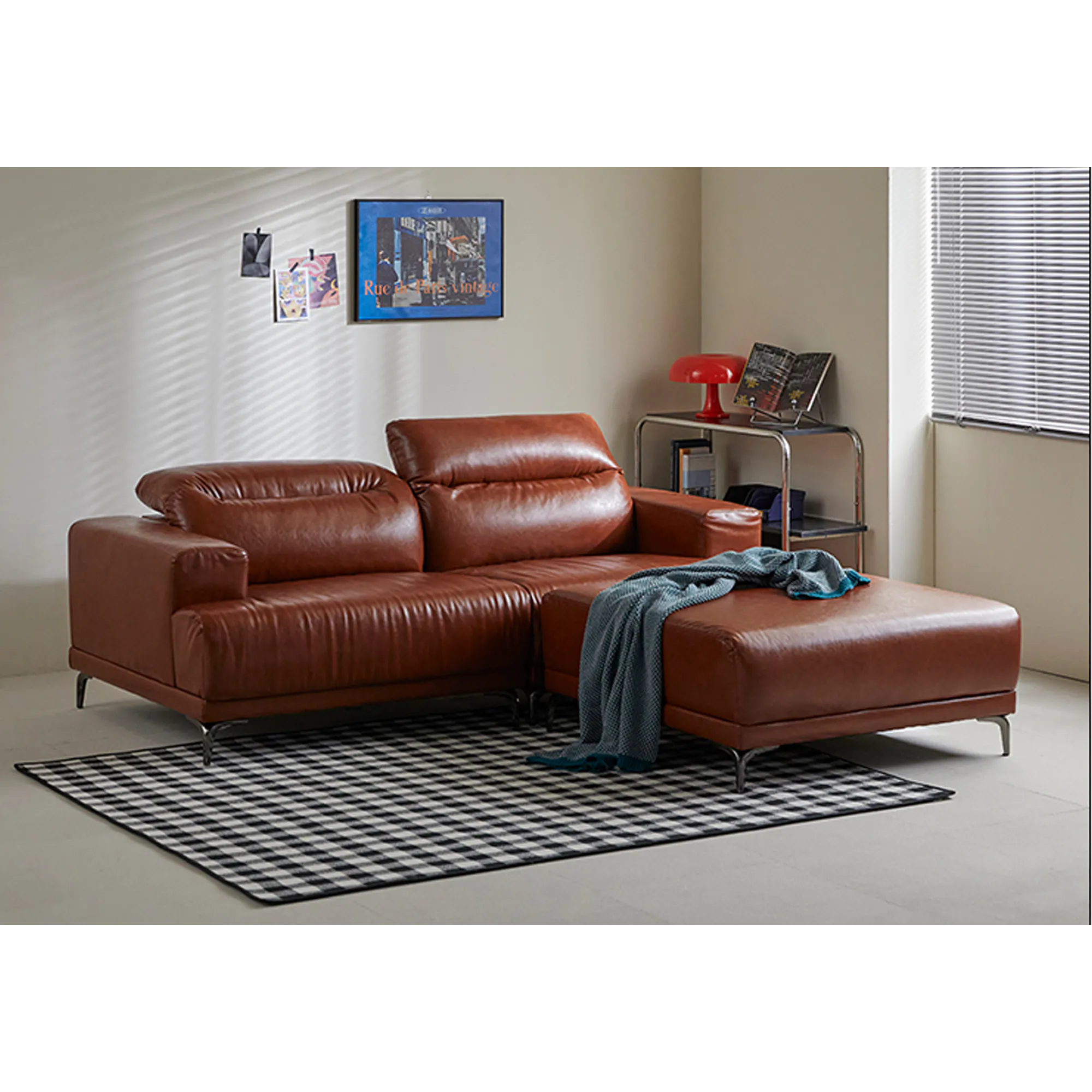 Lorney 3 Seater Sofa with Adjustable Headrest - Camel (Faux Leather) - 52