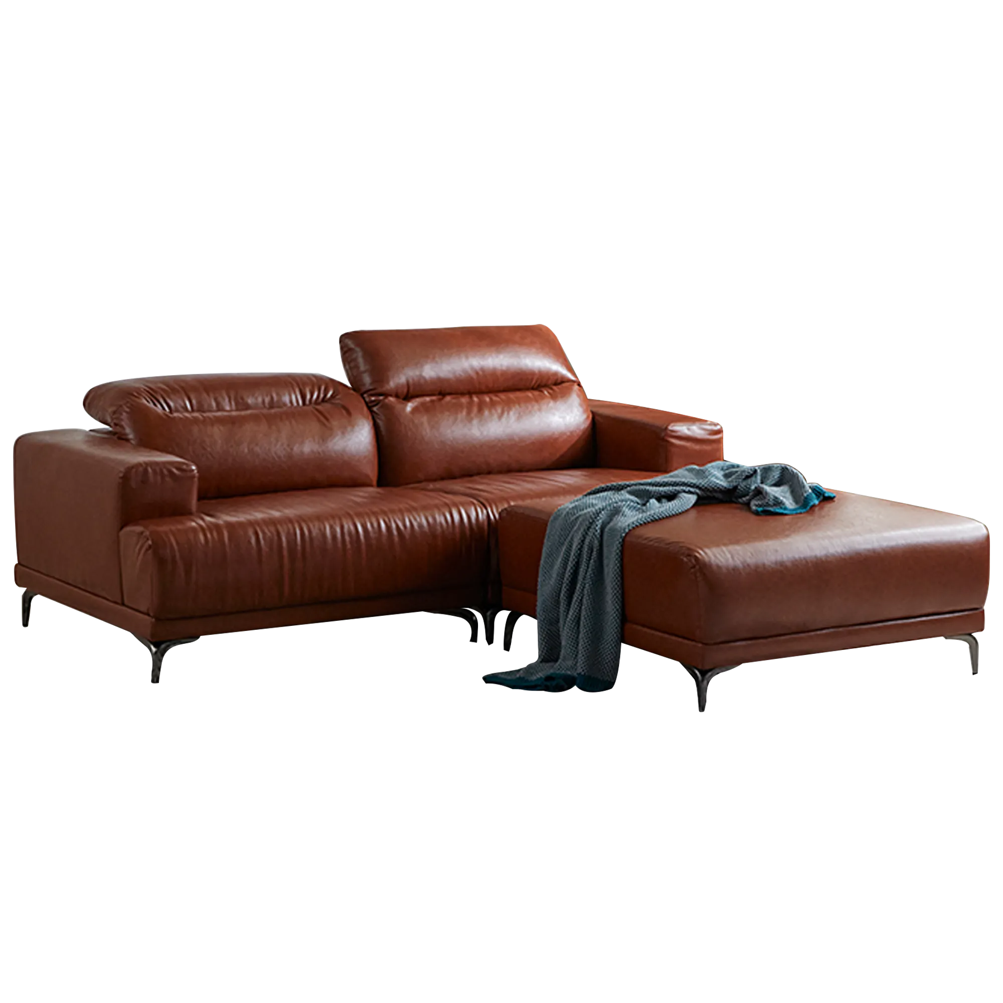 Lorney 3 Seater Sofa with Adjustable Headrest - Camel (Faux Leather) - 74