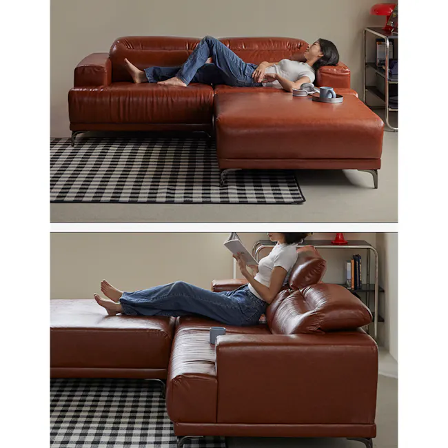 Lorney Right Arm Sofa with Adjustable Headrest - Camel (Faux Leather) - 16