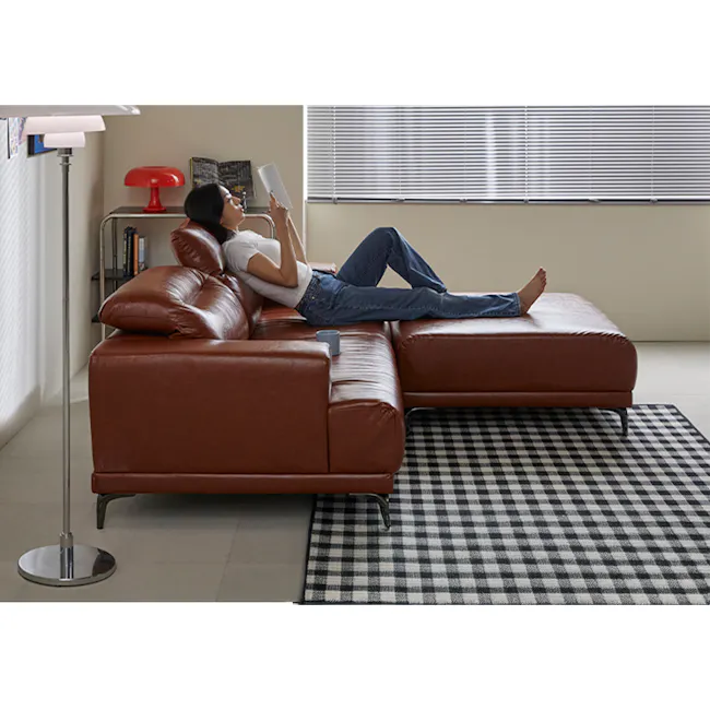 Lorney Right Arm Sofa with Adjustable Headrest - Camel (Faux Leather) - 10